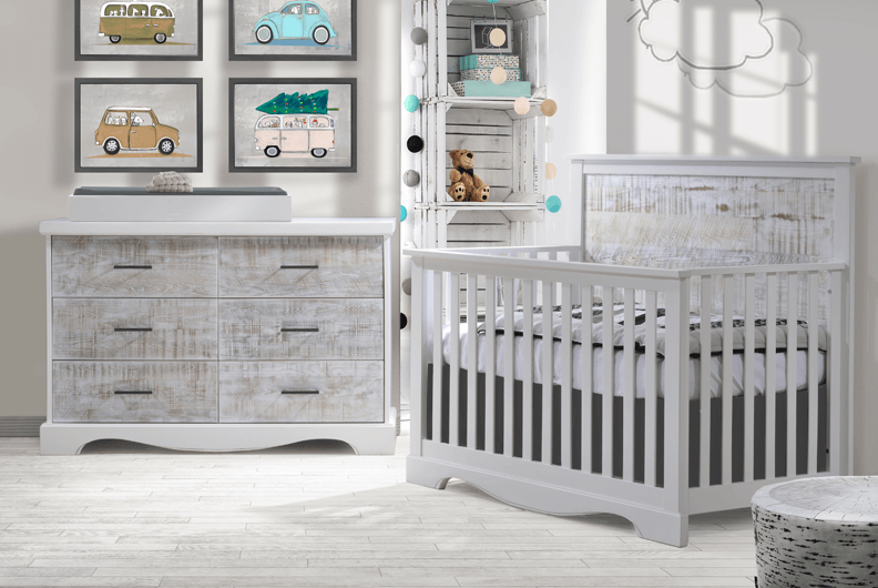 Matisse Collection Convertible Crib Double Dresser In White With