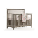 provence 5-in-1 dark wooden convertible crib with upholstered panel in beige talc