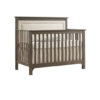 Emerson dark wooden crib with a linen upholstered panel