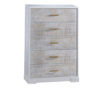 Vibe white 5 drawer dresser with white bark drawer facades and antique brass handles