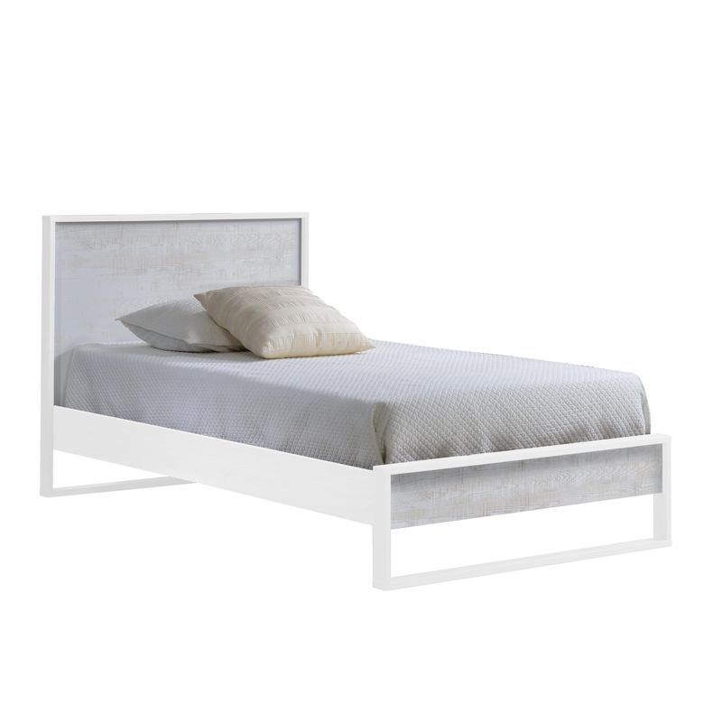 Vibe twin bed in white and white bark headboard