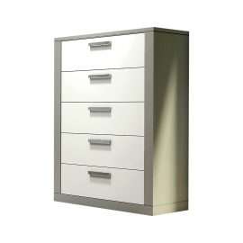 Milano 5 Drawer Dresser in White and Elephant Grey